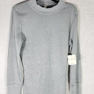 Free People The Rickie Top Long Sleeve Ribbed Shirt Grey Haze Small (4-6…